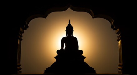 Serene buddha silhouette radiating tranquility and enlightenment through architecture