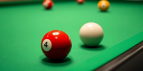 Two billiard balls on a green felt table, close-up, close-up, game