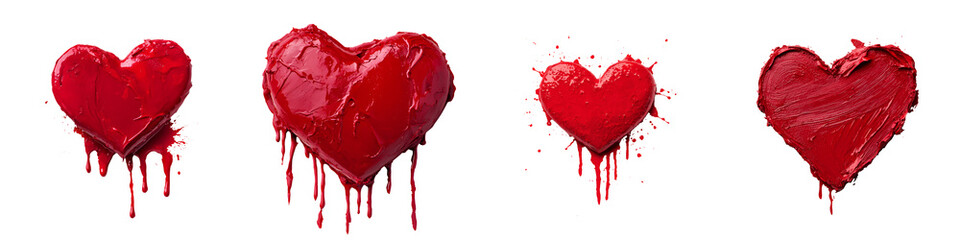 Broken bleeding hearts in red