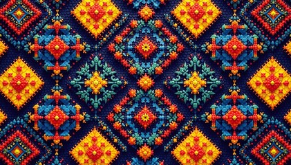Fototapeta premium Geometric tapestry pattern, bold lines & shapes, wallpaper, digital, pattern