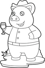 Pig Glass Red wine Animal Vector Graphic Art Illustration