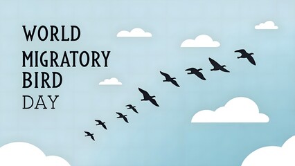 Elegant depiction of World Migratory Bird Day featuring birds in synchronized flight, emphasizing awareness of avian migration and habitat conservation efforts