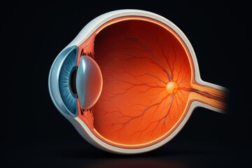 Cross Section of Human Eye Showing Retina and Optic Nerve