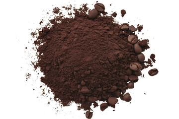 Ground coffee and coffee beans on transparent background,png,cutout