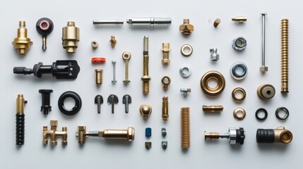 Plumbing components arranged neatly, 