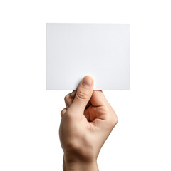 Obraz premium Blank White Card Held in Hand - A Versatile Presentation Template , isolated on white background PNG