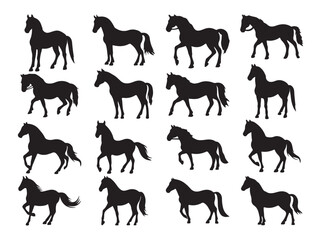 Obraz premium Set of black running horse silhouettes