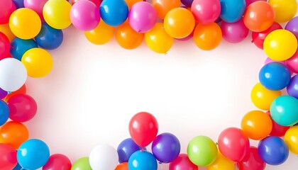 Vibrant balloons forming a colorful frame against a white background, rainbow, abstract