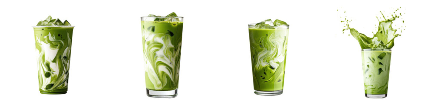 Refreshing green matcha drinks for summer,ice-cold beverages with rich flavors, perfect for cafes, restaurants, and food photography.