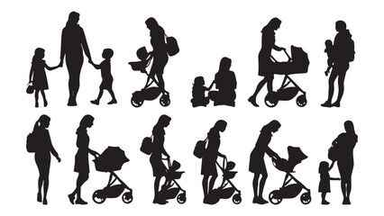 Obraz premium A set of vector silhouettes showing various heartwarming interactions between mothers and their children.