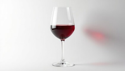 Single elegant red wine glass on white backdrop Rich color contrasts sharply , sommelier, drink, isolated