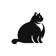Fat Cat Logo, Chubby Cat Silhouette Logo, Simple Shape, No Shading