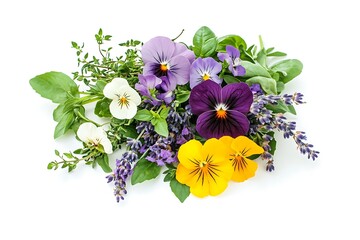 aromatic herbs and edible flowers mix Basil