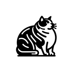 Fat Cat Logo, Bold Outline of a Fat Sitting Cat, Flat Design, Vector Illustration of a Cat
