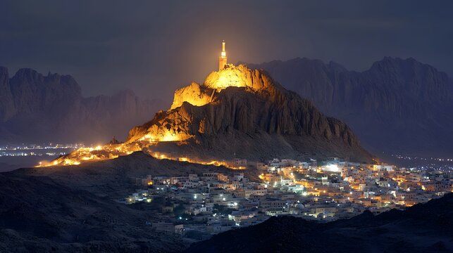 The Jabal al-Noor (Mountain of Light) with the Cave of Hira, a significant site in Islamic history.