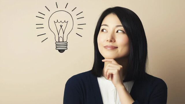 ひらめきを感じる日本人女性の微笑み