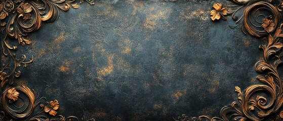 Ornate dark background with decorative flourishes.