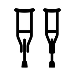 Crutch icon. Attribute of treatment or fracture. Symbol of injury or risk, danger or illness. Support for a disabled or sick person.