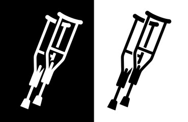Crutch icon. Attribute of treatment or fracture. Symbol of injury or risk, danger or illness. Support for a disabled or sick person.