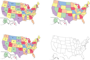 Map of USA with states names in short.US map states outline.American map without states name.(Editable text and stroke)