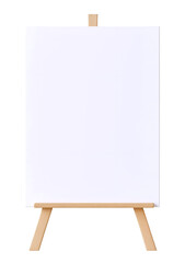 3D Blank White Poster on Easel Isolated on Transparent Background