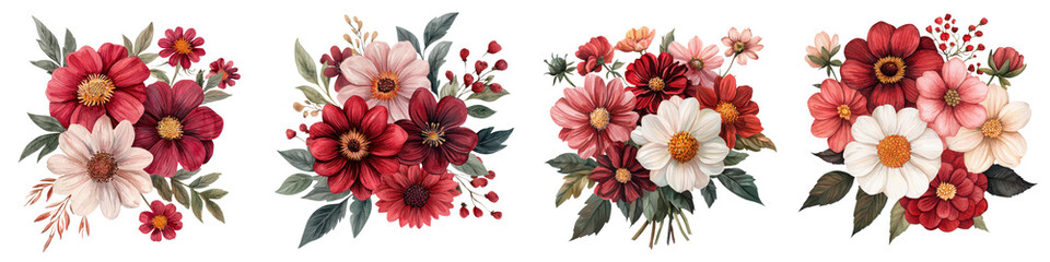 Obraz premium Vibrant floral bouquet with red and pink flowers. long_title:Lush and colorful bouquet of various red and pink flowers, including