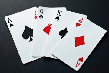 Obraz premium Four ace cards spread, showing distinct suits , close up, vintage