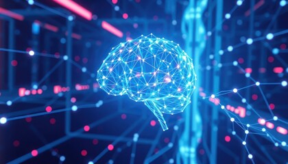 Abstract digital brain representation with glowing network connections symbolizing deep learning and artificial intelligence innovation