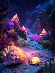 Discover the Mystical Underwater Corners: Exploring Vibrant Marine Life and Coral Reefs in a Surrealistic Tropical Ocean Landscape