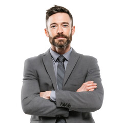Confident Businessman in a Grey Suit - Professional Portrait , isolated on white background PNG
