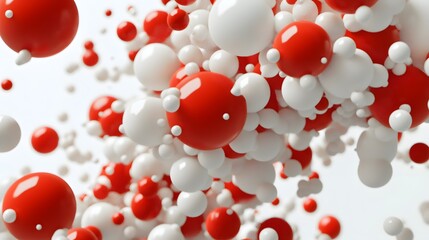Abstract design of many spheres in red and white.