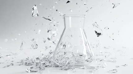 Shattered glass beaker experiment science lab broken glassware grey risk clear white error image