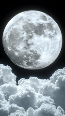 Full moon glowing brightly above fluffy clouds a celestial scene of night sky