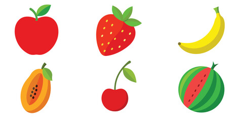 Set of Different Fruits Vector Illustration on White Background, Bundle of 6 Fruits