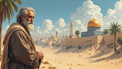 Obraz premium Prophet Isaiah delivers Jerusalem from captivity