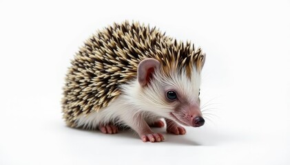 Obraz premium Small hedgehog on white background, curled in ball , wildlife, rodent