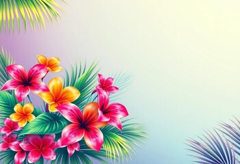 Fototapeta premium Vibrant summer background set featuring palm flowers; editable vector illustrations ideal for invitations, postcards, and banners, editable, heat