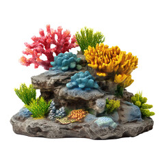 Vibrant Coral Reef Aquarium Decoration: A Colorful Underwater World , isolated on white background PNG