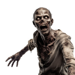 Fototapeta premium A Terrifying Zombie Figure in a Dramatic Horror Scene , isolated on white background PNG