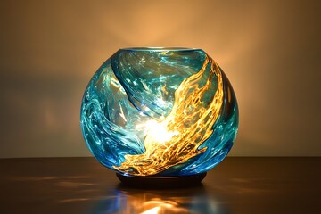 artisan hand blown glass lamp with inner glow