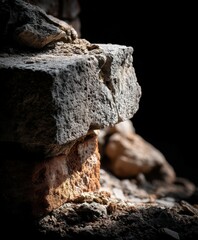Naklejka premium Textured stone formation illuminated by soft light in shadow