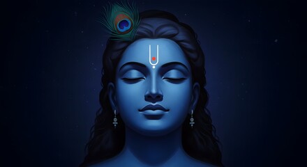 Serene Blue Deity Peaceful Portrait of a Hindu God