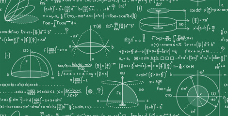Seamless circle math formula on blackboard background.