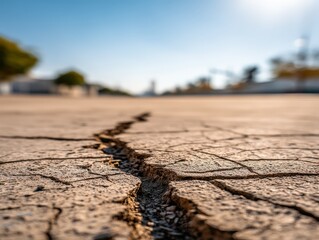 Obraz premium Ground cracks during dry season at urban park