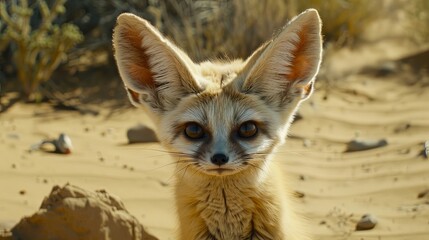 Portrait of the Fennec Fox (Vulpes zerda) is a miniature fox with a distinctive appearance that lives in the deserts of North Africa.
