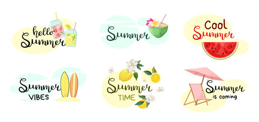 A set of bright summer lettering on a white background. Vector illustration.
