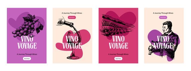 Hand drawn vintage wine banner set with sketches. Vector illustration. Not AI generation