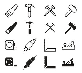 Minimalist Carpentry Tools Icon Set for DIY and Construction