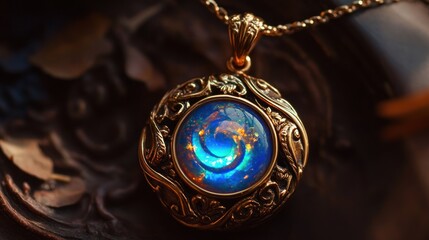 Intricate pendant with vibrant blue gemstone