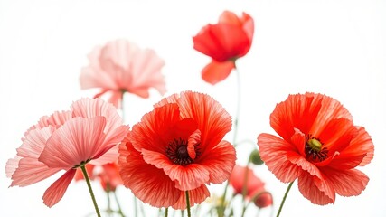 Obraz premium Dreamlike Pink and Red Poppies: Macro Studio Shot, Isolated on White